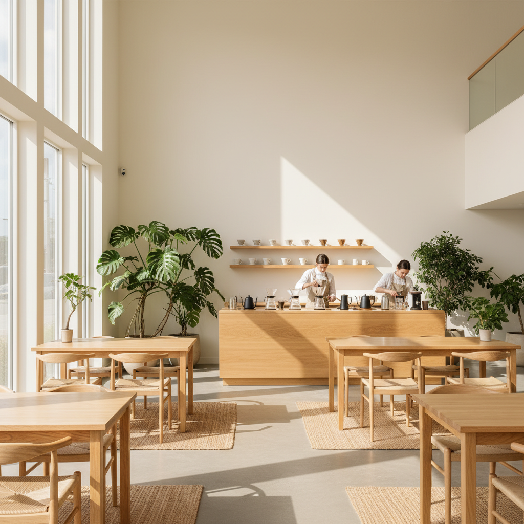 Bright minimalist cafe interior